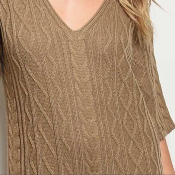⭐️FINAL SALE ITEM⭐️Mocha V-Neckline 3/4 Length Sleeve Sweater Dress - Picture 2 of 5